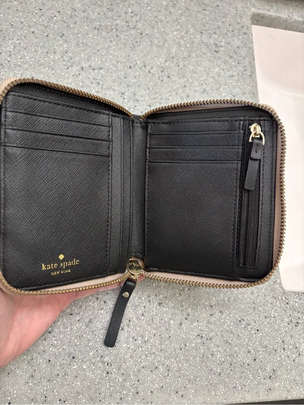 kate spade Blush and Black Zip-Around Compact Wallet